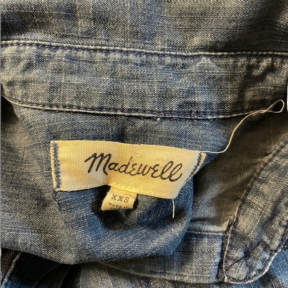 Madewell Chambray Denim Raw Edge Drop Hem Short Sleeve Button Down Shirt Dress - Picture 9 of 9